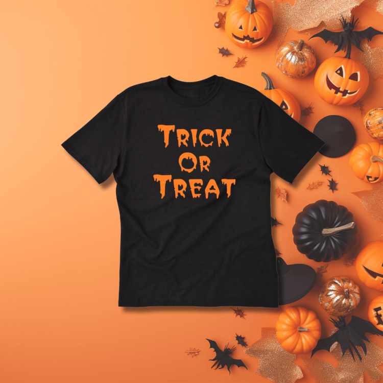 koszulka trick or treat dla dziecka czarna.png
