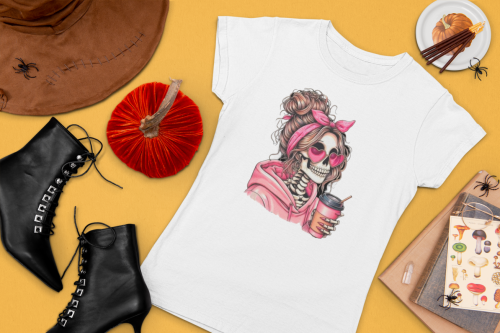 koszulka na halloween dla kobiet kościotrup biała.png